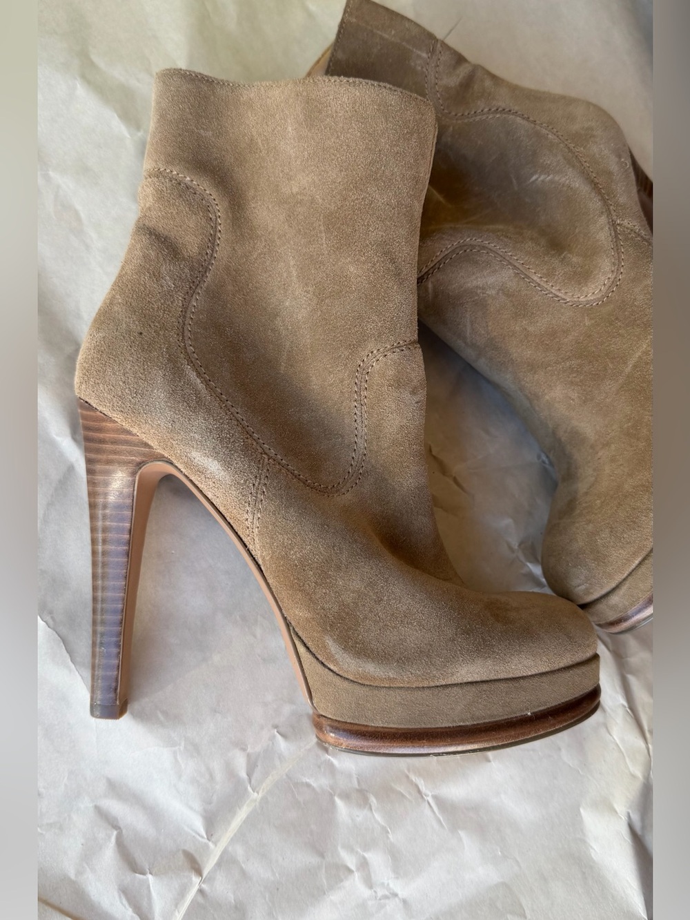 Nine West Taupe Suede Platform Ankle Boots